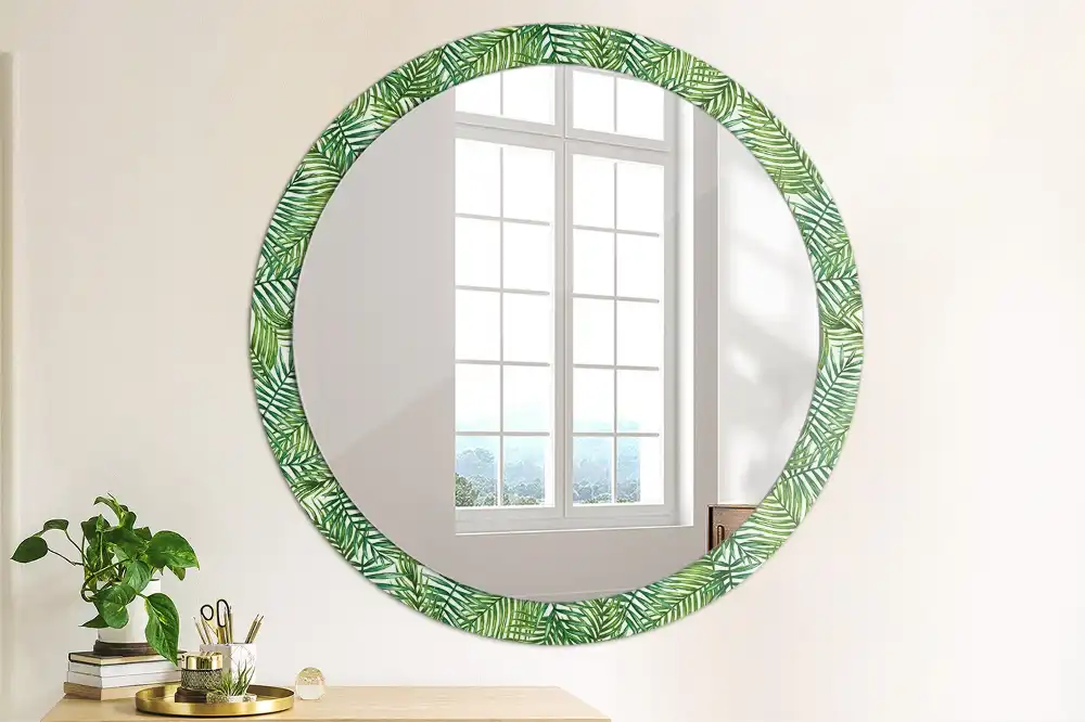 Miroir rond cadre imprimé palmier tropical
