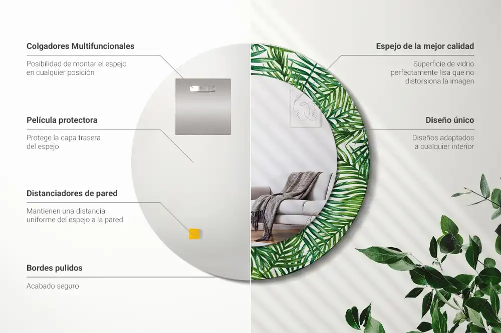 Miroir rond cadre imprimé palmier tropical