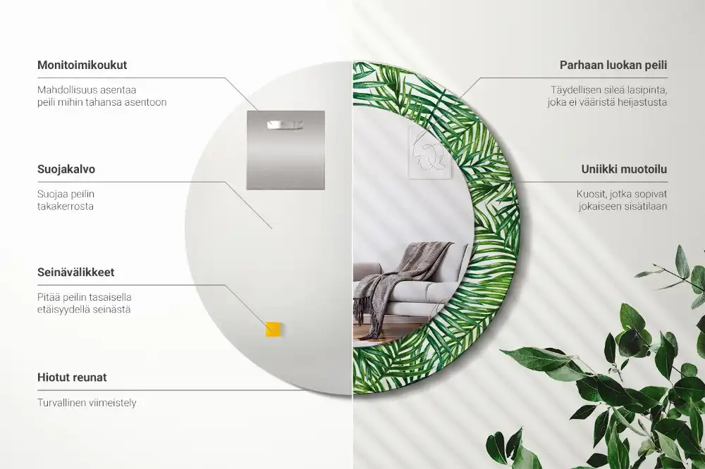 Miroir rond cadre imprimé palmier tropical