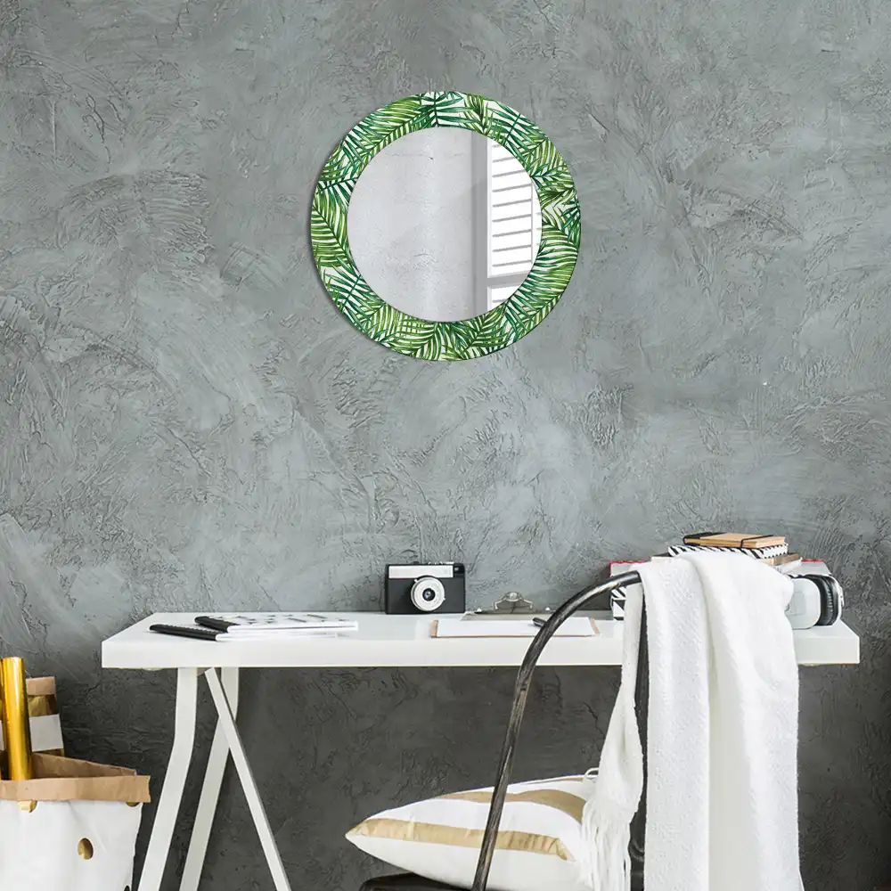 Miroir rond cadre imprimé palmier tropical