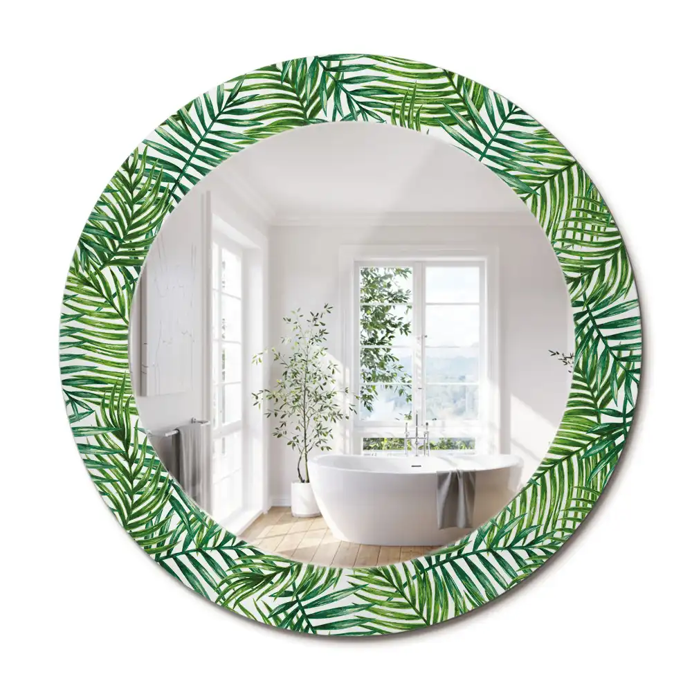 Miroir rond cadre imprimé palmier tropical