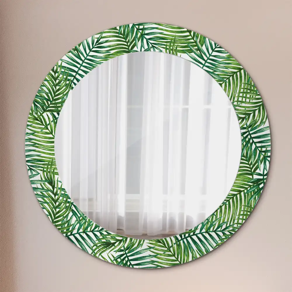 Miroir rond cadre imprimé palmier tropical