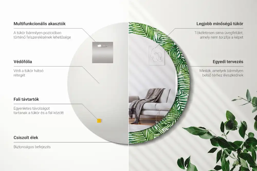 Miroir rond cadre imprimé palmier tropical