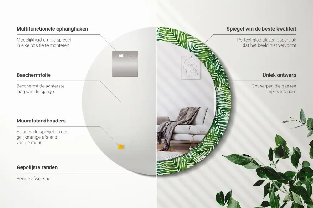 Miroir rond cadre imprimé palmier tropical