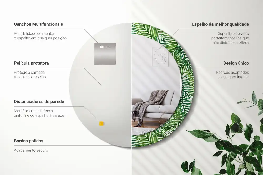 Miroir rond cadre imprimé palmier tropical