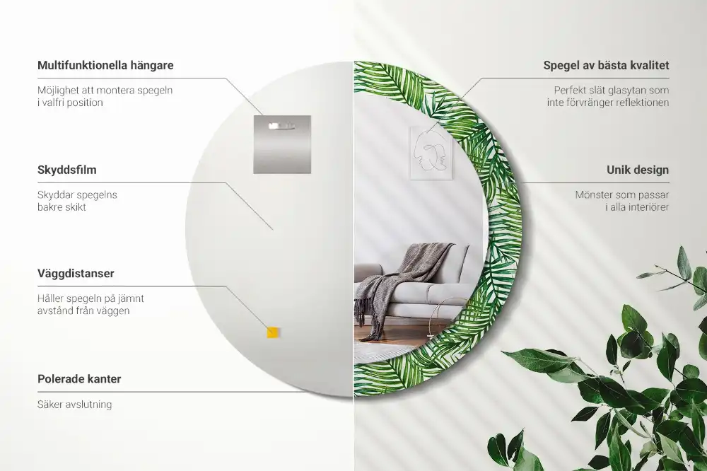Miroir rond cadre imprimé palmier tropical
