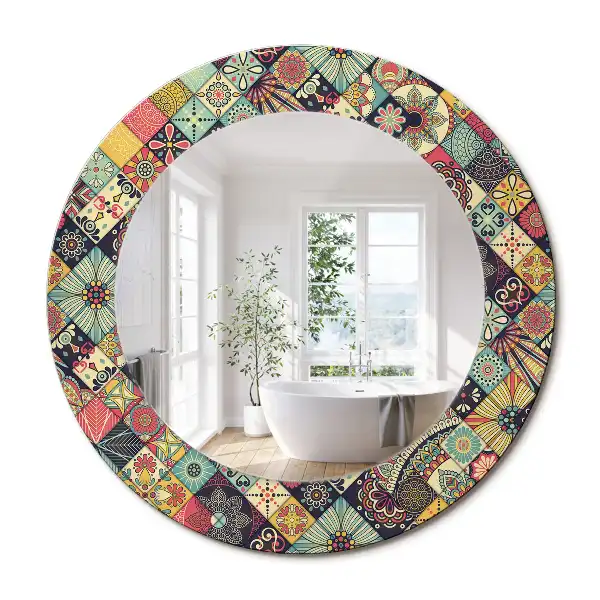 Miroir rond cadre avec impression carreaux de patchwork