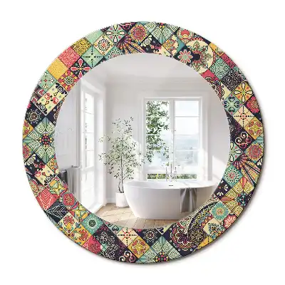 Miroir rond cadre avec impression carreaux de patchwork