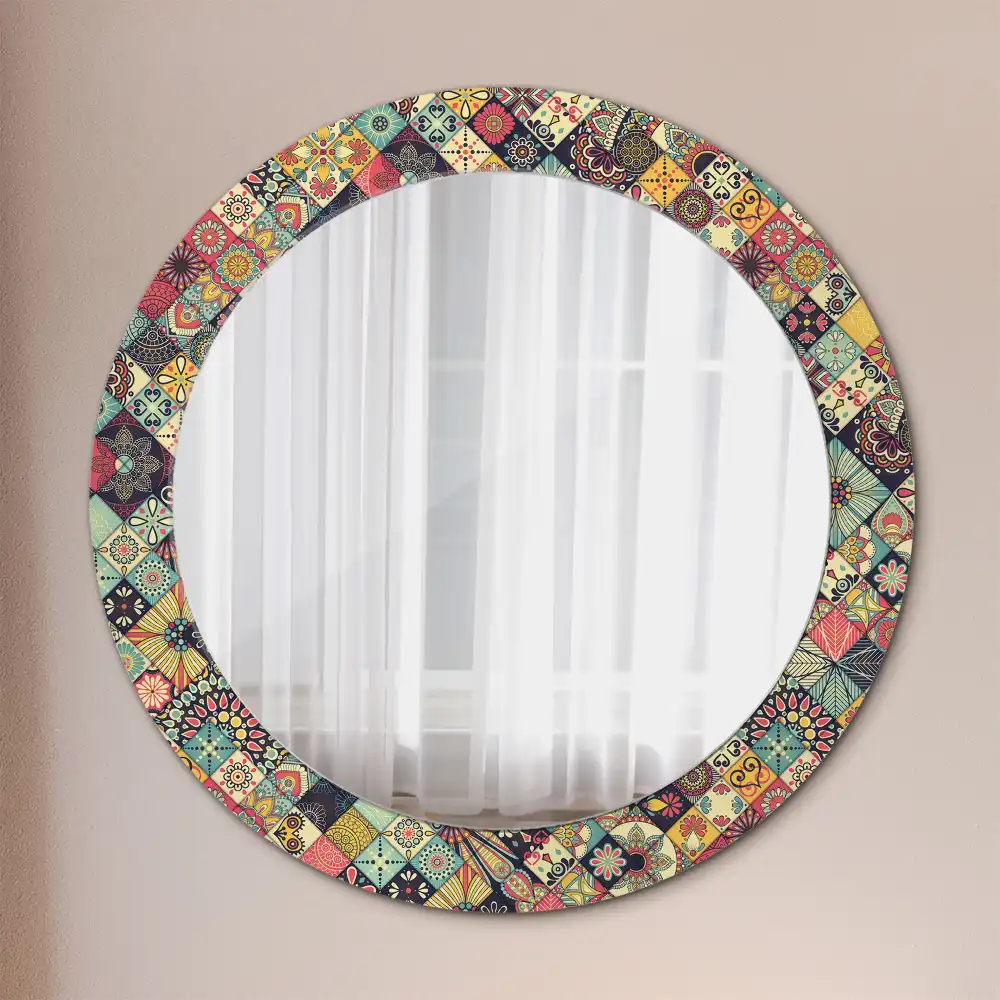 Miroir rond cadre avec impression carreaux de patchwork