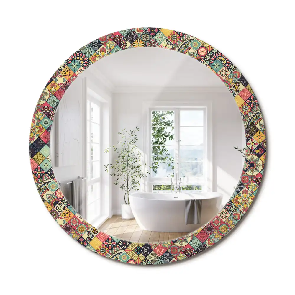 Miroir rond cadre avec impression carreaux de patchwork