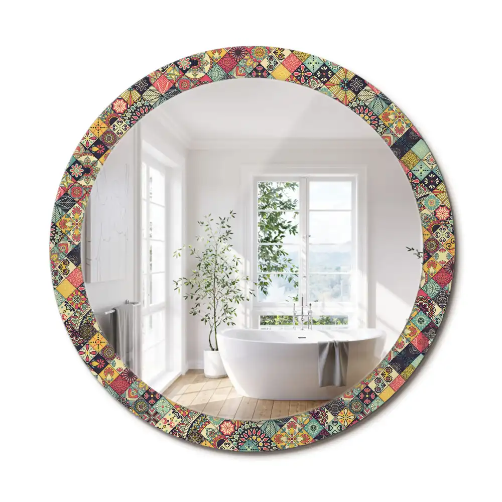 Miroir rond cadre avec impression carreaux de patchwork