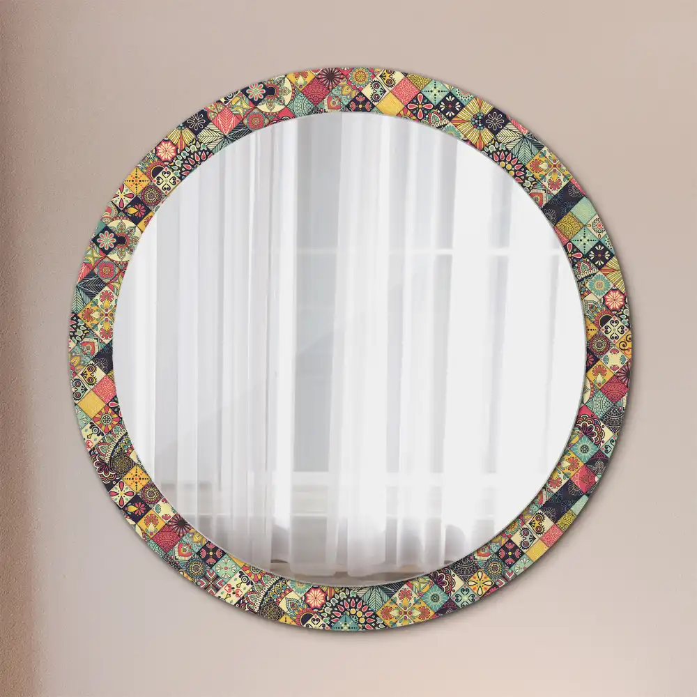 Miroir rond cadre avec impression carreaux de patchwork