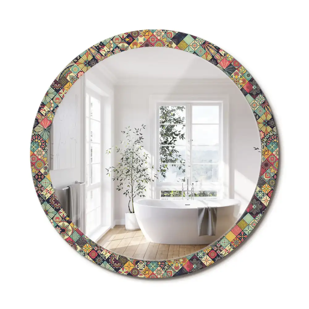 Miroir rond cadre avec impression carreaux de patchwork