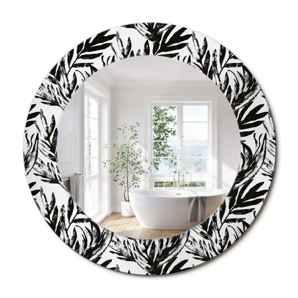 Miroir rond cadre avec impression plante monstera