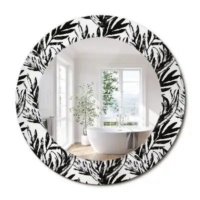 Miroir rond cadre avec impression plante monstera