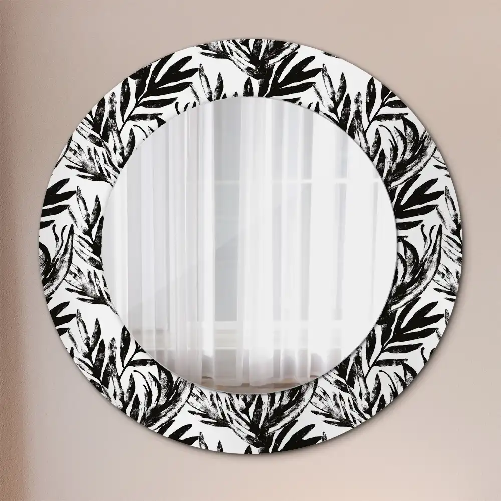 Miroir rond cadre avec impression plante monstera