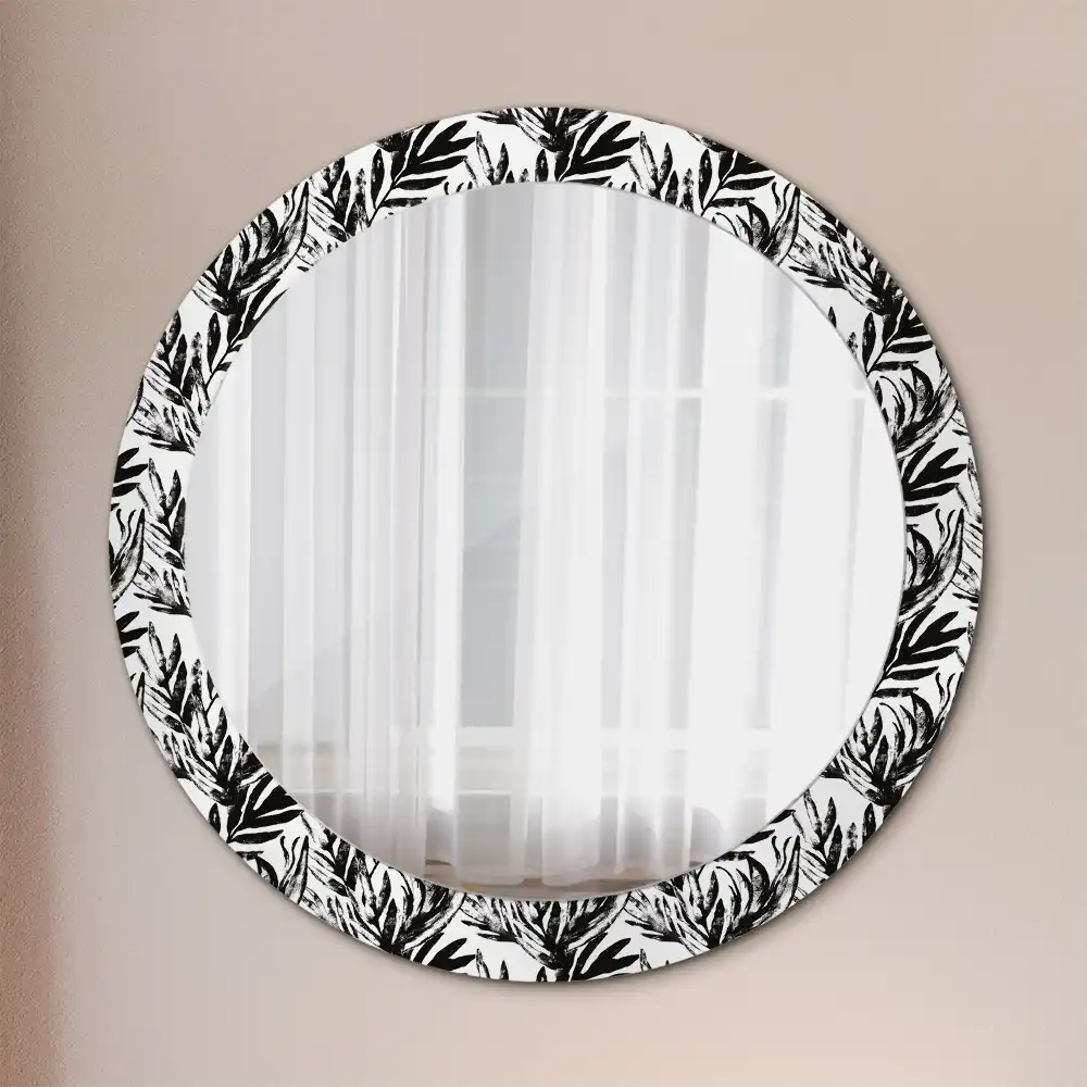 Miroir rond cadre avec impression plante monstera