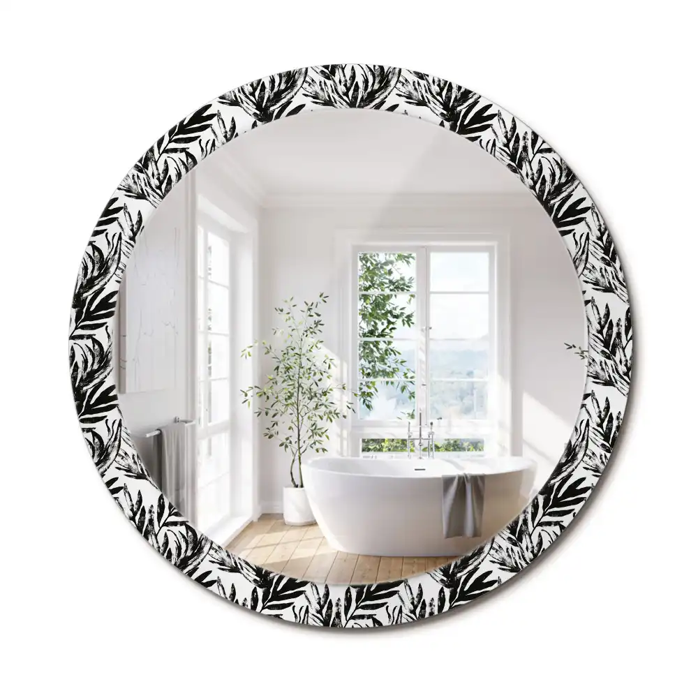 Miroir rond cadre avec impression plante monstera