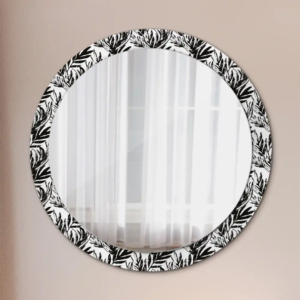 Miroir rond cadre avec impression plante monstera