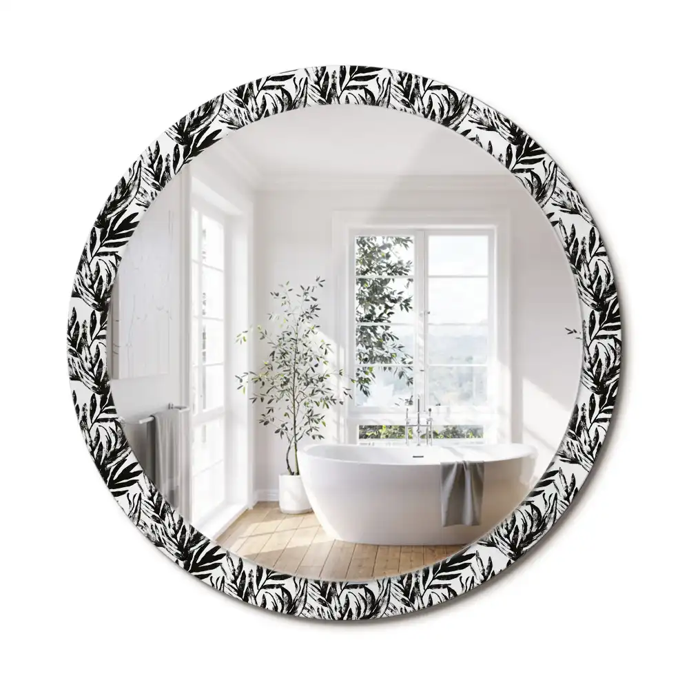 Miroir rond cadre avec impression plante monstera
