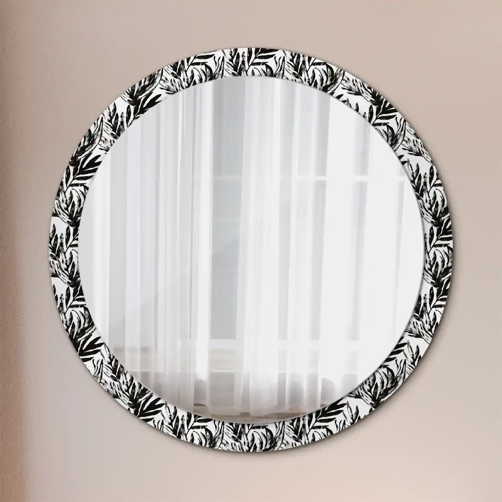 Miroir rond cadre avec impression plante monstera