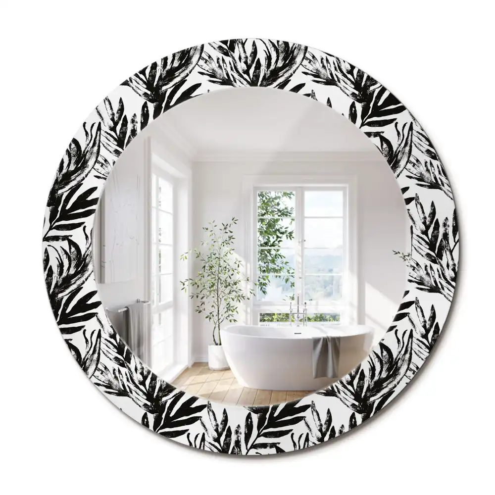Miroir rond cadre avec impression plante monstera
