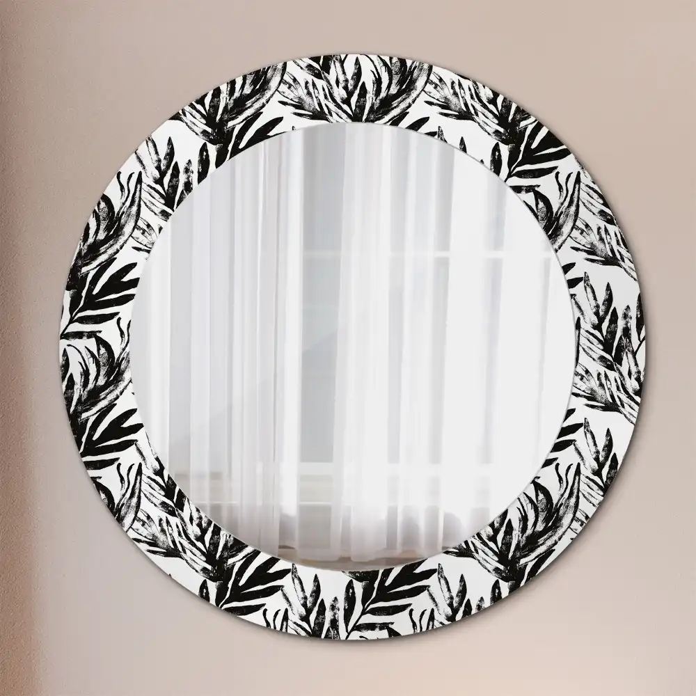 Miroir rond cadre avec impression plante monstera