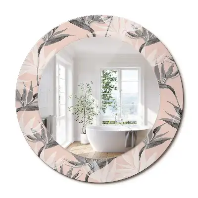 Miroir rond avec décoration fleur de strelitzia