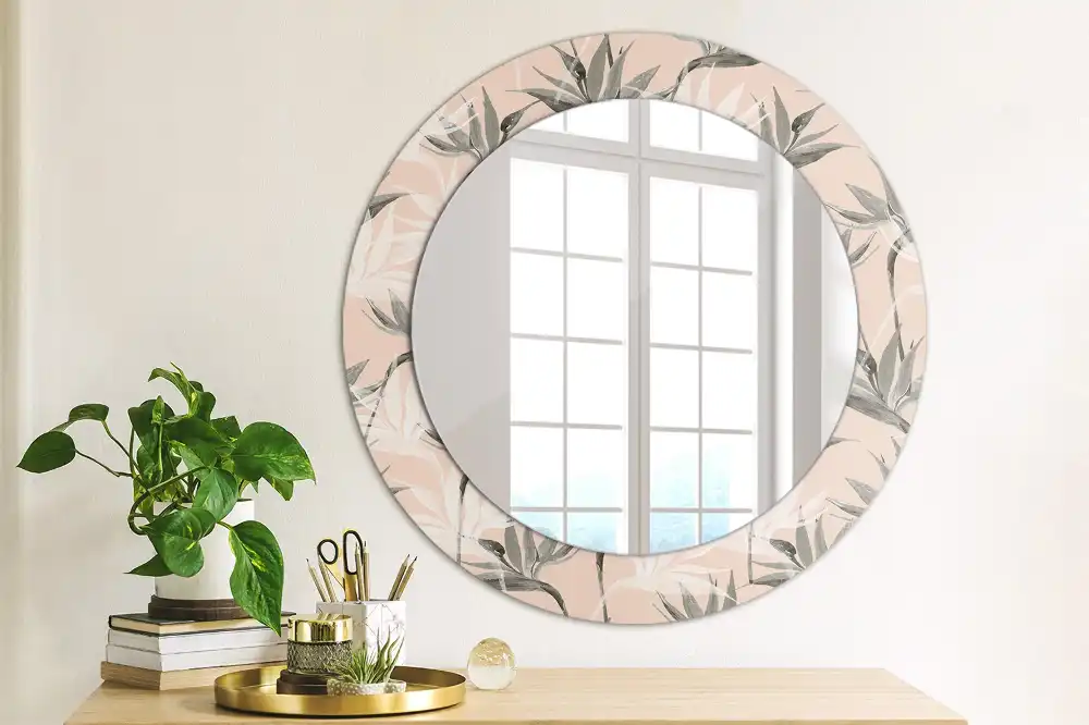 Miroir rond avec décoration fleur de strelitzia