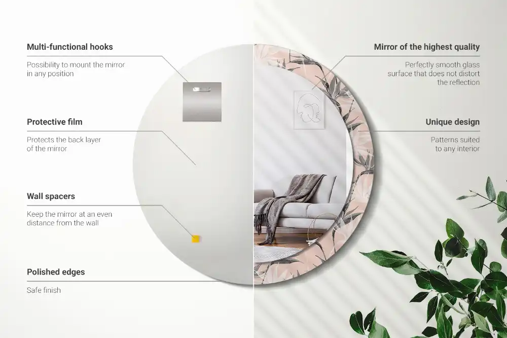 Miroir rond avec décoration fleur de strelitzia