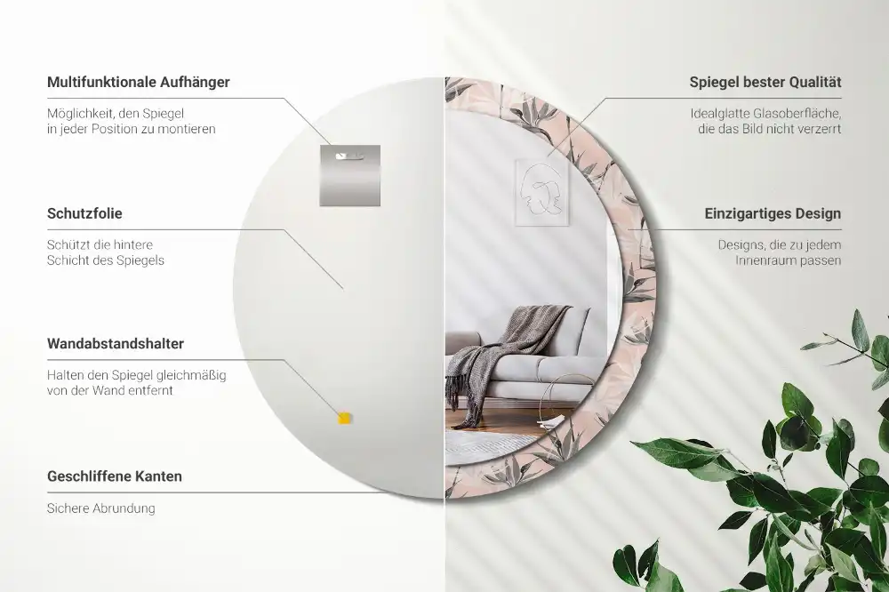 Miroir rond avec décoration fleur de strelitzia