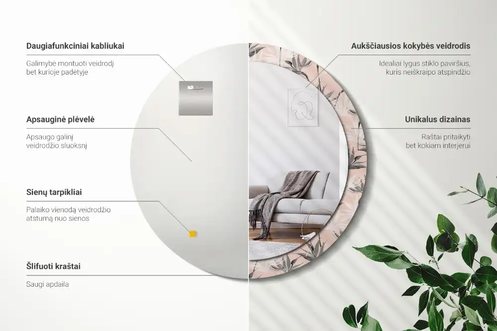 Miroir rond avec décoration fleur de strelitzia