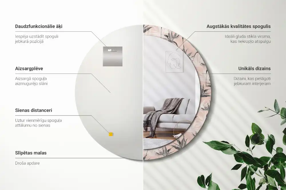 Miroir rond avec décoration fleur de strelitzia