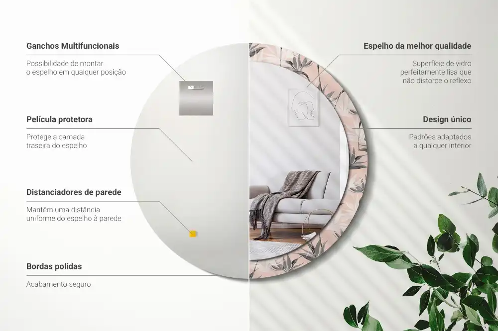 Miroir rond avec décoration fleur de strelitzia