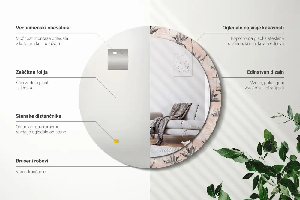 Miroir rond avec décoration fleur de strelitzia