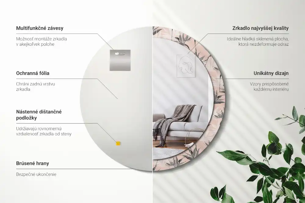 Miroir rond avec décoration fleur de strelitzia