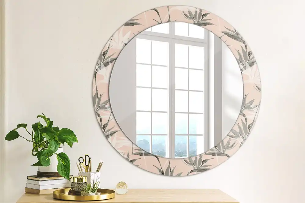 Miroir rond avec décoration fleur de strelitzia