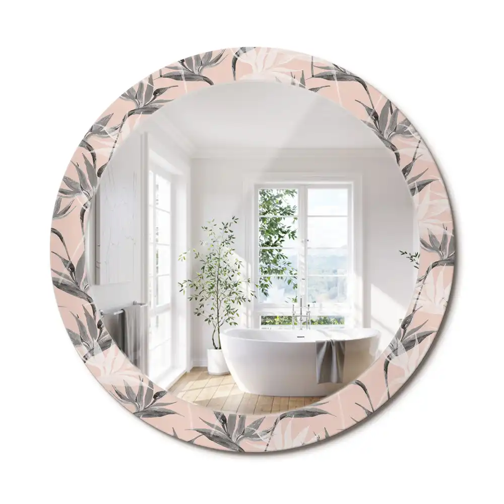 Miroir rond avec décoration fleur de strelitzia