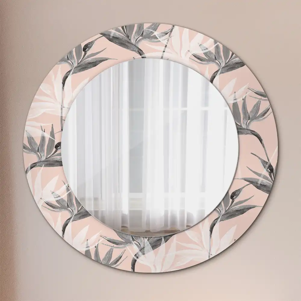 Miroir rond avec décoration fleur de strelitzia