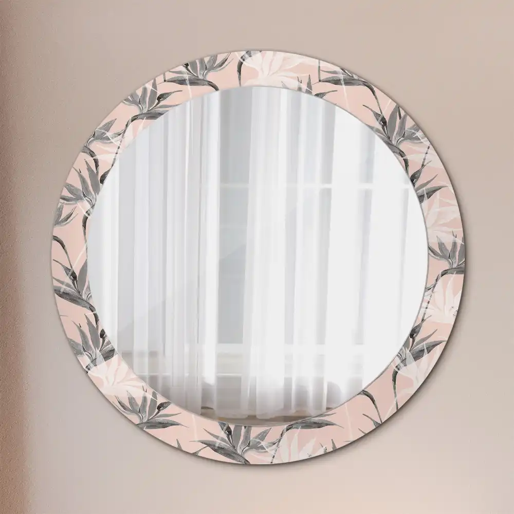 Miroir rond avec décoration fleur de strelitzia