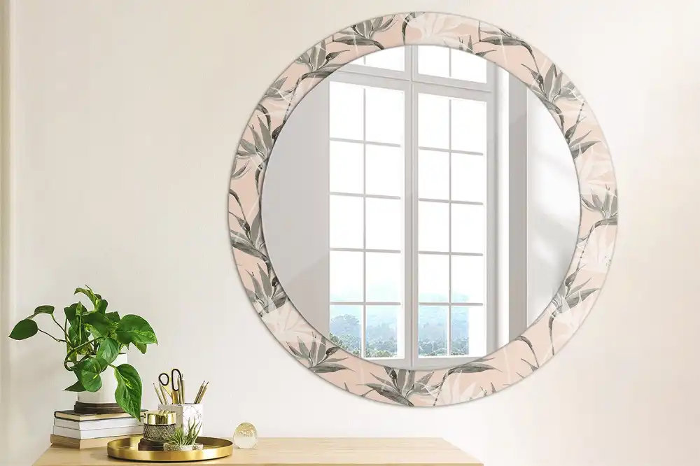 Miroir rond avec décoration fleur de strelitzia