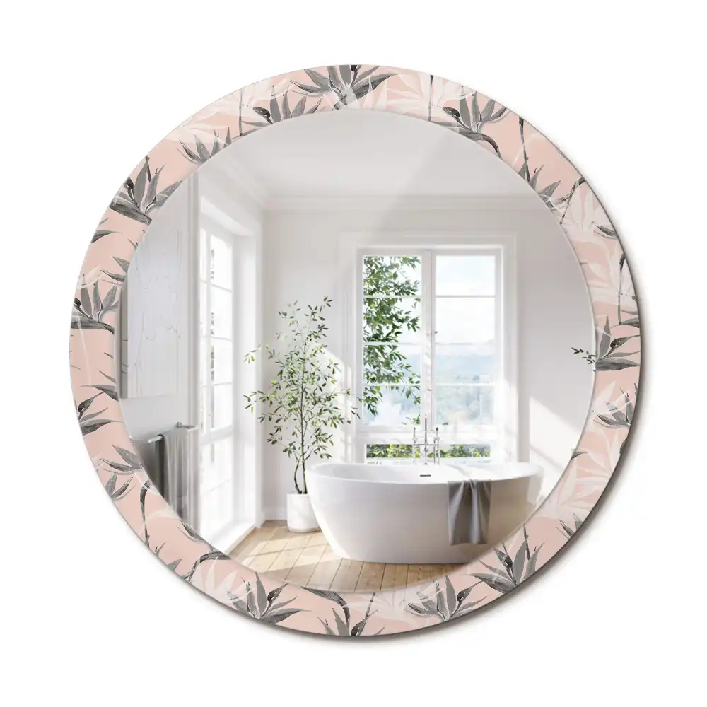 Miroir rond avec décoration fleur de strelitzia