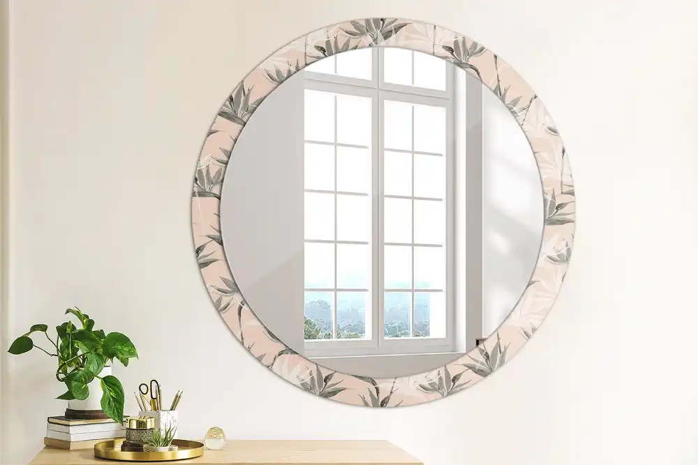 Miroir rond avec décoration fleur de strelitzia