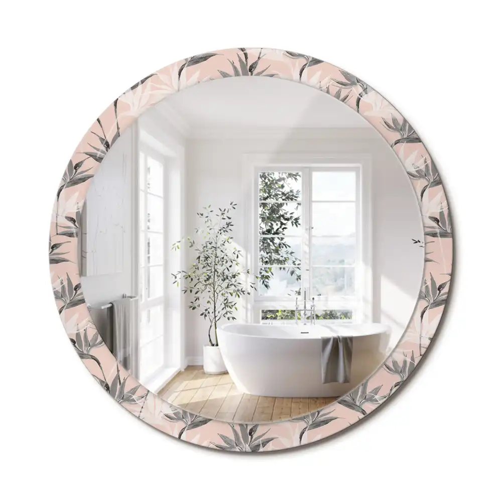 Miroir rond avec décoration fleur de strelitzia