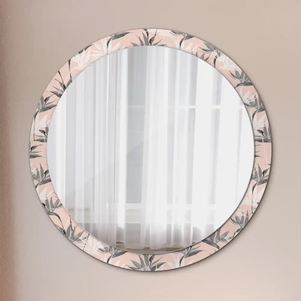 Miroir rond avec décoration fleur de strelitzia