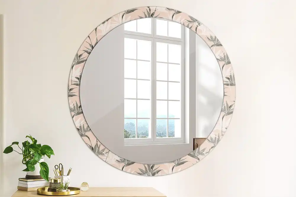 Miroir rond avec décoration fleur de strelitzia