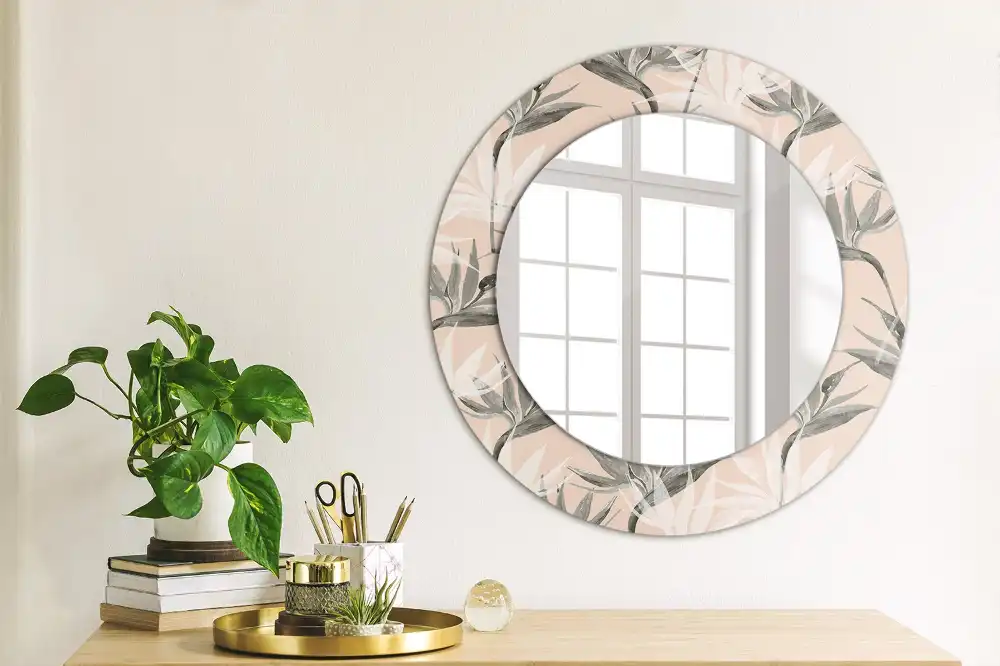 Miroir rond avec décoration fleur de strelitzia