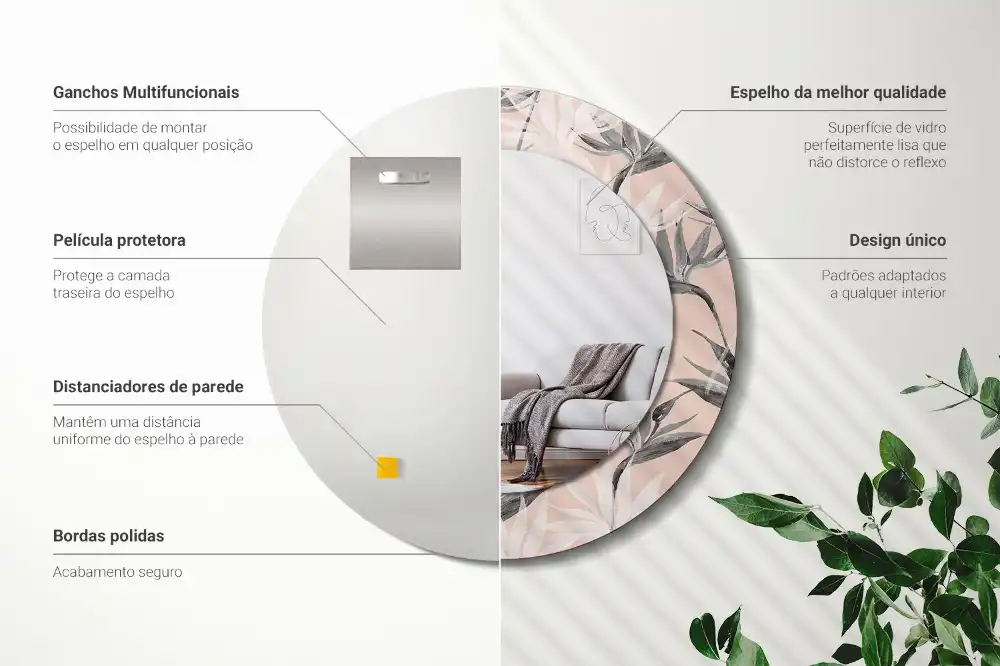 Miroir rond avec décoration fleur de strelitzia