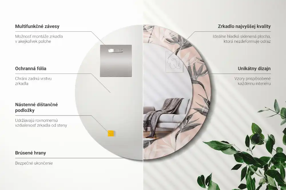 Miroir rond avec décoration fleur de strelitzia