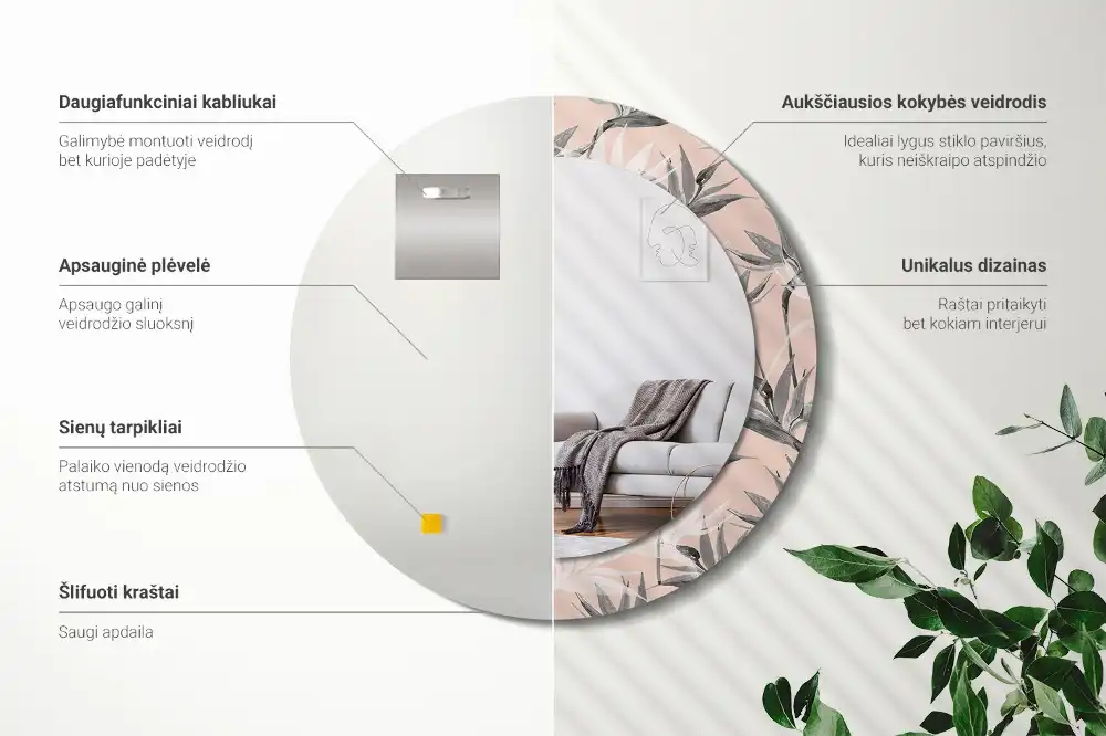 Miroir rond avec décoration fleur de strelitzia